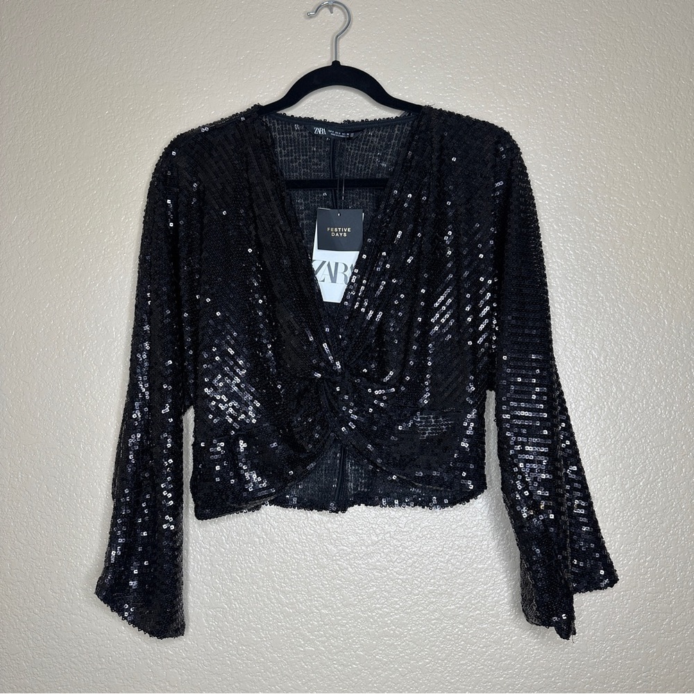 Zara Black Sequin Crop Top